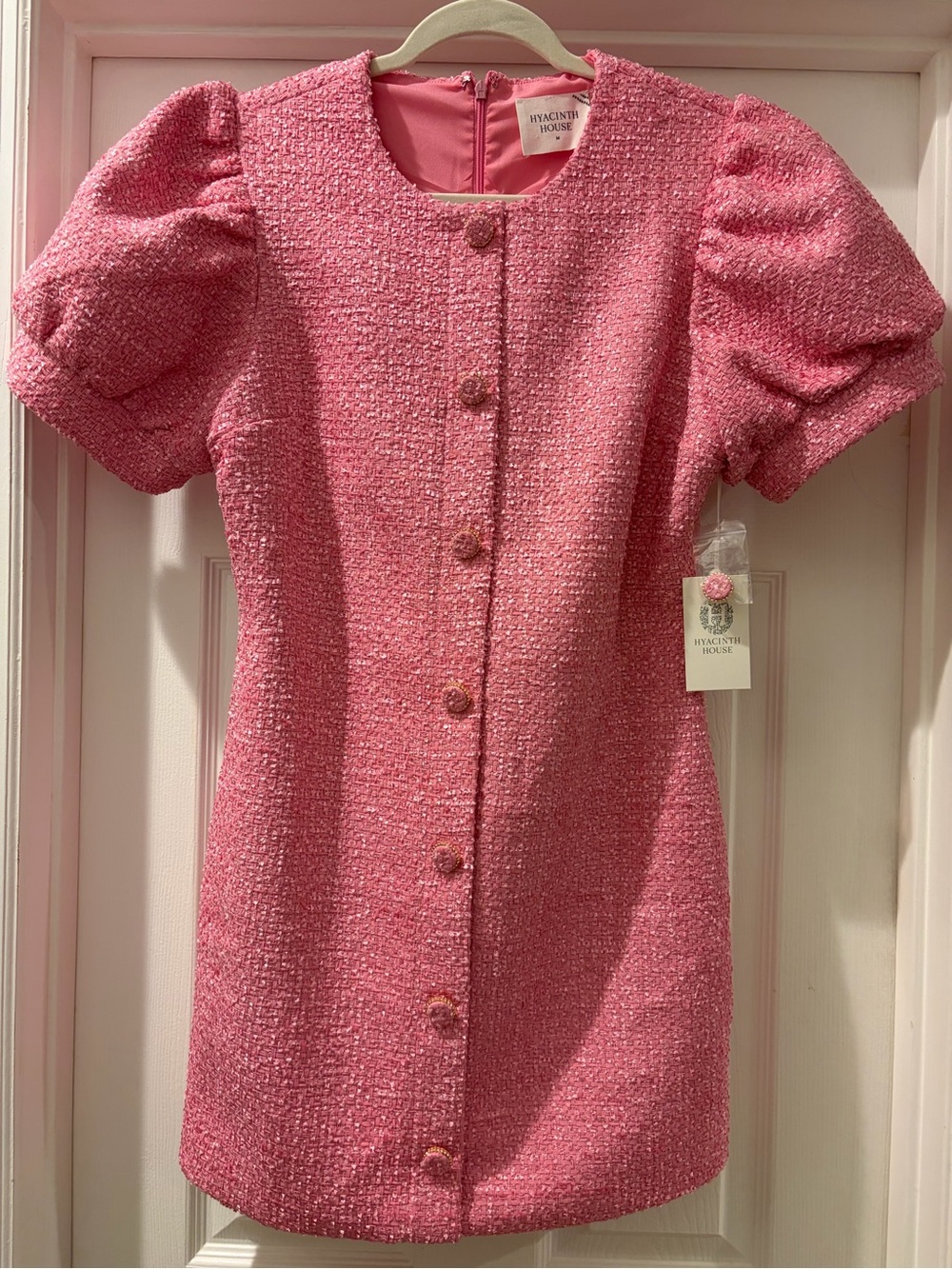 Hyacinth House Pink Tweed Kit Mini Dress size M NWT